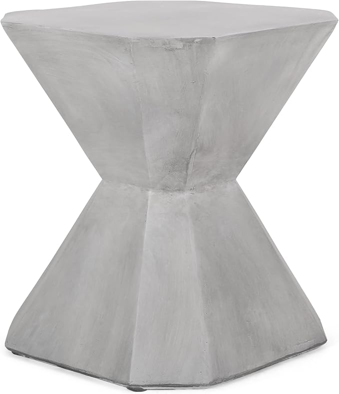 Outdoor Side Table Concrete End Table Faux Stone Small Coffee Tables, Garden Stool Plant Stand for Porch, Backyard Patio Silver-Octagonal