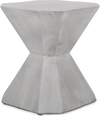 Outdoor Side Table Concrete End Table Faux Stone Small Coffee Tables, Garden Stool Plant Stand for Porch, Backyard Patio Silver-Octagonal