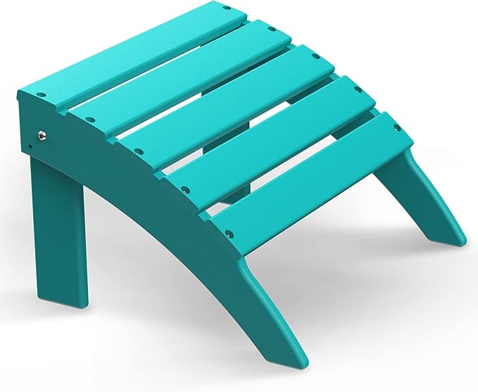 BRIOPAWS Adirondack Ottoman | Folding | HDPE Plastic | Aqua Outdoor Foot Rest | All Weather | Patio Footrest for Adirondack Chair | Foot Stool for Pool Deck Porch | 19.7W x 18.5L x 13H Inch