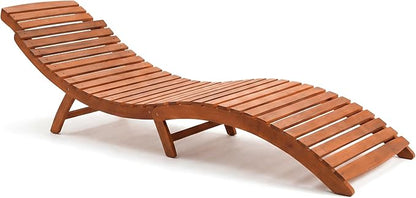 Flamaker Lounge Chairs for Outside Folding Acacia Wood Chaise Lounge with Side Handle Sun Lounger for Poolside, Lawn, Backyard (1 Piece)