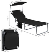 Giantex Tanning Chair, Patio Chaise Lounge Chair with 5 Adjustable Position, Shade Canopy, Storage Pocket, Camping Cot - Photo 3