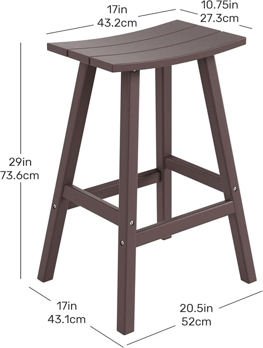 Costaelm All-Weather Outdoor Bar Stools, 29" Height Patio Stools & Bar Chairs, Adirondack Poly Patio Bar Stool for Patio, Deck, Kitchen Counter and Garden, Dark Brown