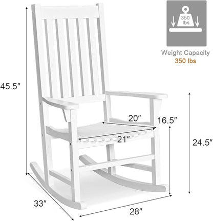 Giantex Rocking Chair Acacia Wood Frame Outdoor& Indoor for Garden, Lawn, Balcony, Backyard and Patio Porch Rocker (1, White)