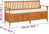 Storage Bench with Cushion Garden Bench Outdoor Bench for Outdoors Porch Entryway Furniture for Yard 66.9" Solid Wood - Photo 2