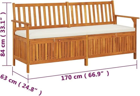 Storage Bench with Cushion Garden Bench Outdoor Bench for Outdoors Porch Entryway Furniture for Yard 66.9" Solid Wood Acacia