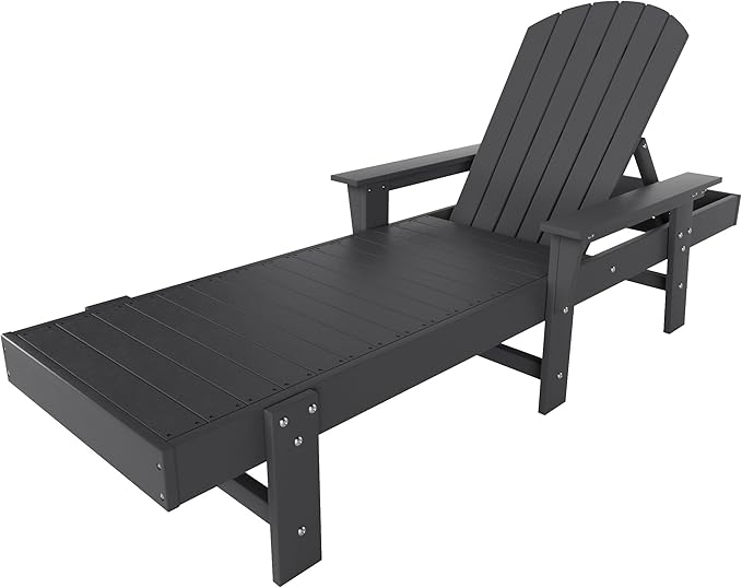WestinTrends Dylan HDPE Outdoor Patio Poly Adirondack Reclining Chaise Lounge with Arms, Gray