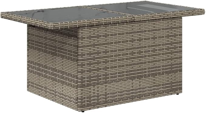 Outdoor Patio Table Grey Synthetic Rattan Rectangular Adjustable Height Tempered Glass Top for Garden Balcony Terrace - Photo 7