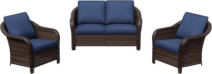 3 Pieces Outdoor Patio Conversation Set, 55" Couch, 2 Chairs - Photo 9