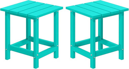 MUCHENGHY Adirondack Outdoor Side Table Set of 2, 14.7" Patio Side Table Weather Resistant, HDPE Outdoor End Tables for Patio, Lake Blue