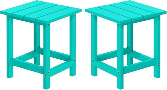 MUCHENGHY Adirondack Outdoor Side Table Set of 2, 14.7" Patio Side Table Weather Resistant, HDPE Outdoor End Tables for Patio, Lake Blue