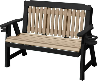 2-Person 4FT Plastic Poly Lumber Wood Cup Holders Bench Amish Craftsmanship Made in USA HDPE with No wood fibers Memorial Patio Outdoor Garden Porch Church Logan Series Signature design 800 lbs Limit