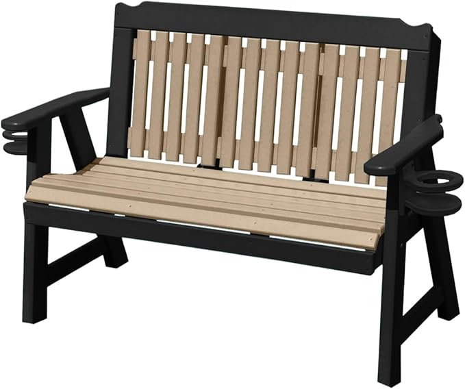 3-Person 5FT Plastic Poly Lumber Wood Cup Holders Bench Amish Craftsmanship Made in USA HDPE with No wood fibers Memorial Patio Outdoor Garden Porch Church Logan Series Signature design 800 lbs Limit