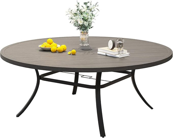 VICLLAX 53" Round Patio Dining Table for 6-8, Metal Outdoor Dining Table with Umbrella Hole for Garden, Patio, Balcony - Photo 1