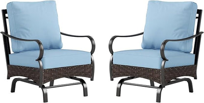 Sophia & William Extra Large Outdoor Patio Motion Sofa Chairs Set 2 PCS Heavy-Duty Metal Porch Furniture with High Back & Deep Seating Area, 5.5" Thicken Cushions for Deck, Lawn, Outside (Blue)
