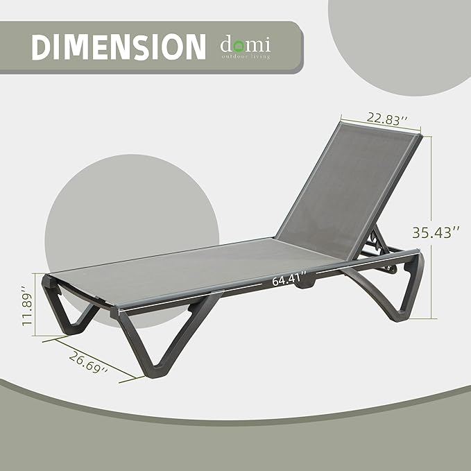 Domi Pool Lounge Chairs Set of 2, Aluminum Chaise Lounge Outdoor with Side Table - Photo 2