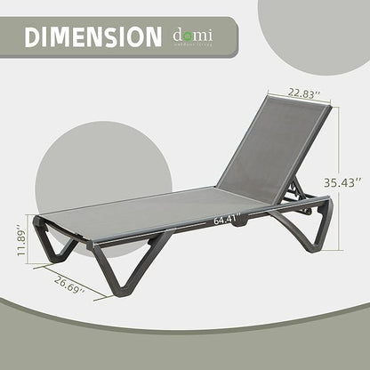 Domi Pool Lounge Chairs Set of 2, Aluminum Chaise Lounge Outdoor with Side Table, Patio Beach Lounge Chair for Outside 5 Position Adjustable & Wheels, Pool Chairs for Poolside Garden