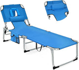 Goplus Tanning Chair, Folding Beach Lounge Chair with Face &Arm Hole, 5-Position Adjustable, Removable Pillow - Photo 1