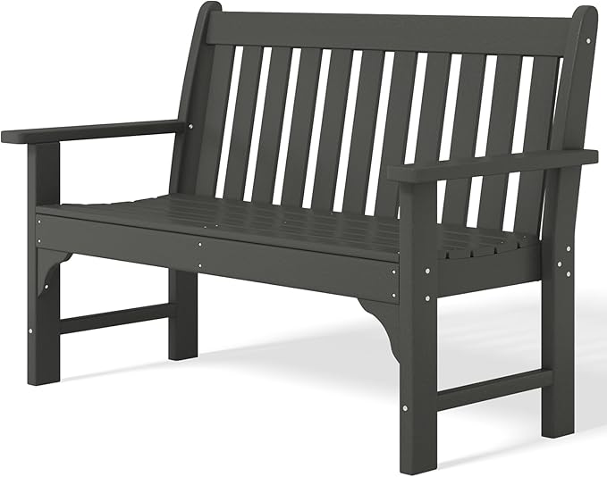 Costaelm Garden Bench, Farmhouse Park Front Porch for Entryway Bench Outdoor Seating Low Bench Patio Bench Outside/Indoor, Gray
