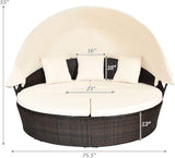 HAPPYGRILL Patio Round Daybed with Canopy, Outdoor Wicker Rattan Sectional Sofa with Coffee Table, Cushions - Photo 7