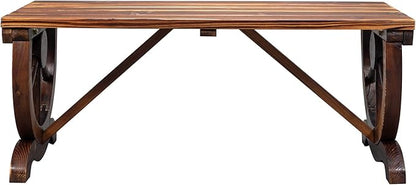 2-Person Rustic Garden Bench, Outdoor Wagon Wheel Wood Bench for Patio Backyard Deck, Carbonized Fir Wood Slat Seat Furniture with 660lbs Load Capacity, Brown, 38.6" L x 19.7" W x 15.8" H