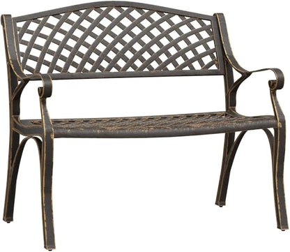 Traditional Bronze Garden Bench, Cast Iron Outdoor Seating with Floral Design, 40.2 Inch Length for Two Adults, Durable Weather-Resistant Patio Furniture, Heavy-Duty