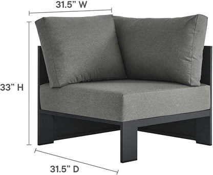 Modway Tahoe Aluminum Outdoor Sectional Corner Chair in Gray Charcoal with Weather-Resistant Cushions, Deep Seat Modular for Patio Furniture Lounge Set
