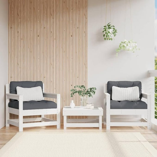Set of 2 Outdoor Garden Chairs, Solid Pine Wood Patio Furniture with Rustic Design, Comfortable Seating for Backyard, Porch, and Terrace, White