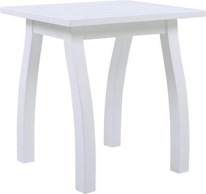 Christopher Knight Home Selma Acacia Wood Outdoor Side Table, Decorative Rectangular Small Accent Table, Weather Resistant Patio End Table for Balcony Beach Pool Side, Slatted Design, White PU