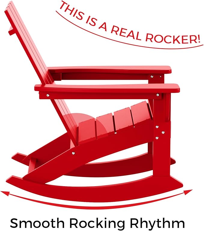 Costaelm Outdoor Adirondack Chair, All Weather Resistant Lawn Chairs Balcony Chair and Fire Pit Chairs, Patio Chair Outdoor Porch Rocking Chair High Back HDPE Poly Lumber, Red