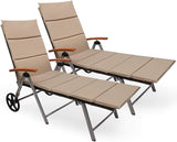 COSTWAY 2 PCS Folding Rattan Lounge with Wheels, Aluminum Patio Lounger with 7 Adjustable Positions, Soft Cushion - Photo 1