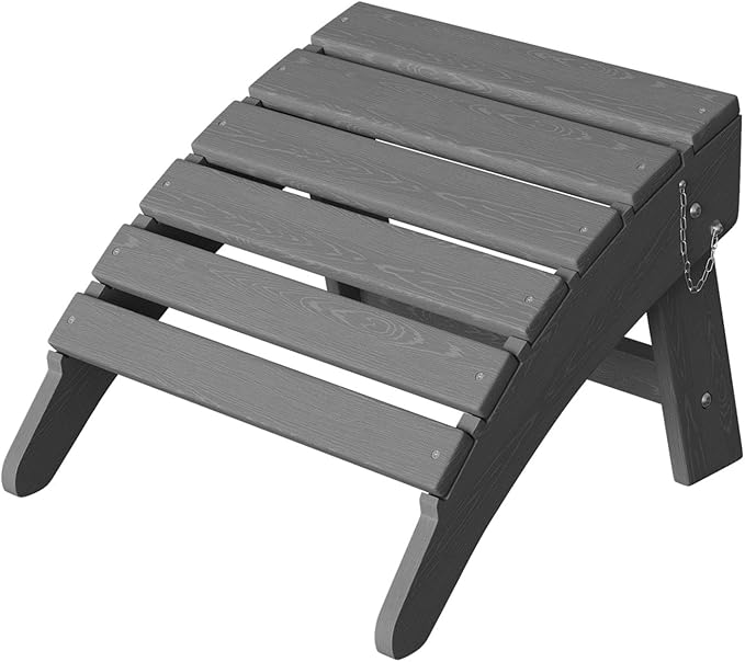 GarveeLife Folding Adirondack Ottoman for Adirondack Chair, HDPE All-Weather Footrest for in/Outdoor Patio Deck Backyard, Grey