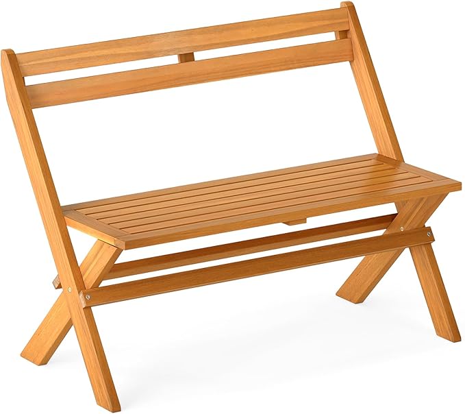 Tangkula Foldable Acacia Wood Outdoor Bench, 2-Person Patio Garden Bench with 800 lbs Capacity - Photo 1