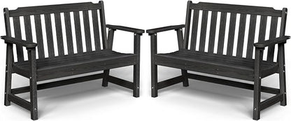 Outdoor Bench, 2-Person HDPE Garden Bench, All Weather Poly Patio Bench for Outdoors, Garden, Backyard, Porch and Park, 660 lbs Weight Capacity, Black, 2 Pack