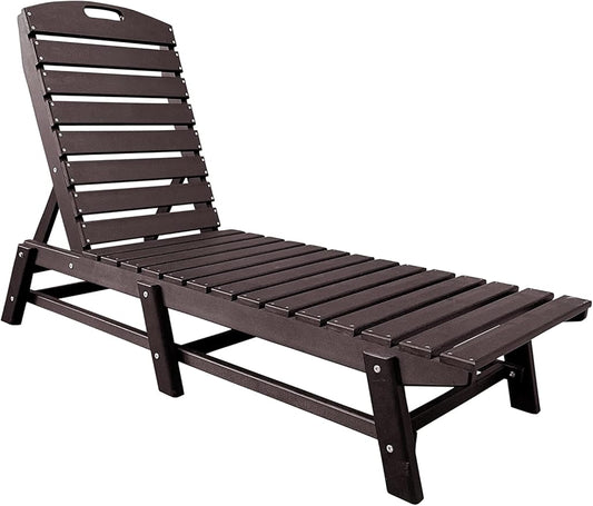 Phat Tommy Outdoor Pool Chaise Lounge, Heavy-Duty Beach Lounger - Folding, HDPE, Recycled Poly Furniture - Reclining Lounge Chair for Patio, Deck, Beach, Cabana, or Poolside, Brown