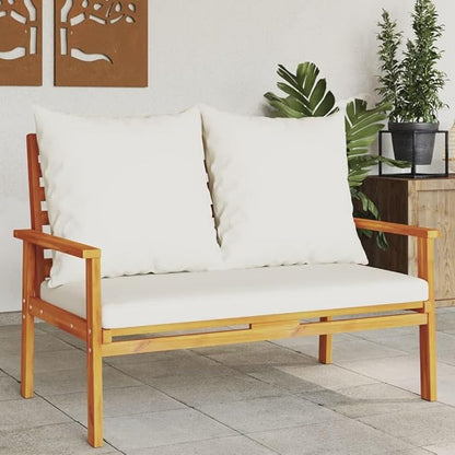 Solid Acacia Wood Garden Sofa Bench with Oiled Finish and Polyester Cushions, Modern Outdoor Seating for Patio, Weather-Resistant Ergonomic Lounge Furniture