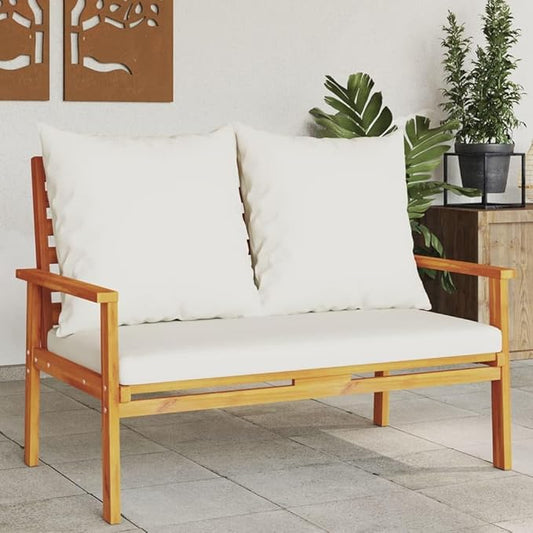 Solid Acacia Wood Garden Sofa Bench with Oiled Finish and Polyester Cushions for Outdoor Seating, Modern Patio Furniture with Weather-Resistant Design
