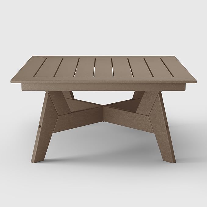 WestinTrends Avalon Modern Low Outdoor Patio Square HDPE Coffee Table, Weathered Wood