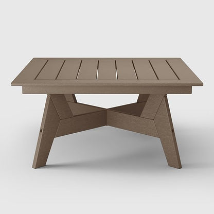 WestinTrends Avalon Modern Low Outdoor Patio Square HDPE Coffee Table, Weathered Wood