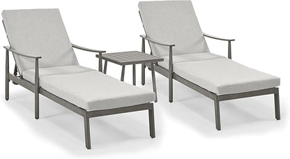 Outdoor Lounge Chair with Armrest, Patio Aluminum Chaise Lounge Set of 3, Adjustable Backrest with Rope Design, Patio Recliner Chairs Cushions for Lawn Pool Beach (Grey)