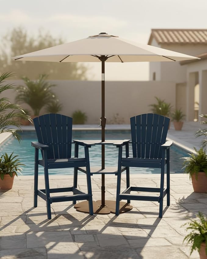 Tall Adirondack Chairs Set of 2, Heavy-Duty Patio Bar Chairs for Deck & Poolside (Dark Blue, 2-PC Bar Chair Set)