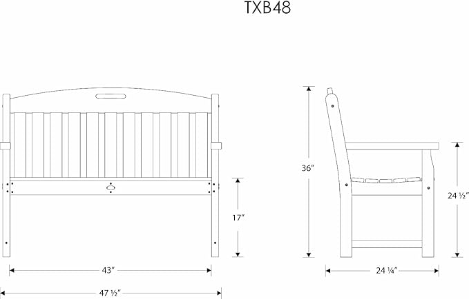 Trex Outdoor Furniture TXB48CB 48-Inch Yacht Club Bench, Charcoal Black
