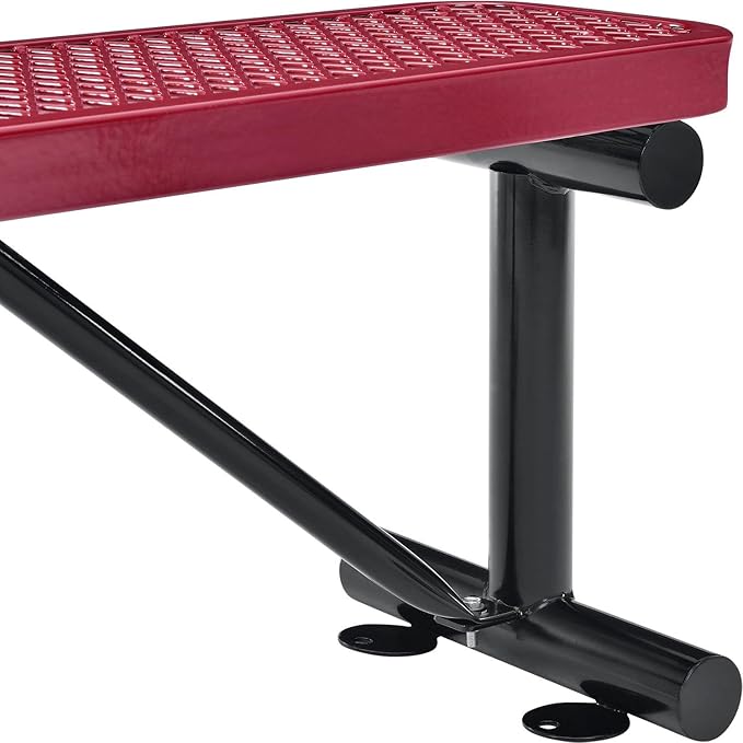 Global Industrial 4'L Heavy Duty Expanded Metal Mesh Flat Bench with Steel Frame, Portable Outdoor Bench, 1000 lbs Capacity, Red, 48" L x 14-1/2"W x 18" H