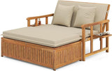 LDAILY Moccha Acacia Wood Outdoor Daybed - Wooden Loveseat Sofa with 4-Level Backrest, Storage Ottoman, Cushions - Photo 1