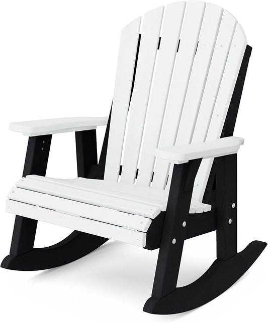 Wildridge Heritage Adirondack Rocking Chair, White and Black - Outdoor Weather Resistant HDPE Rocking Chair for Patio, Deck, Fire Pit
