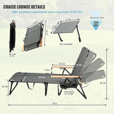 Folding Outdoor Chaise Lounge Chair with Arms, 4 Position Sunbathing Lounge Chair with Shade - Photo 3