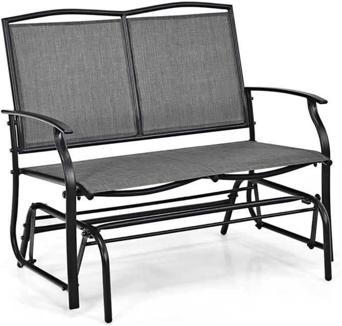 Pemberly Row Patio Glider Rocking Bench, Gray Metal Frame, Ergonomic 2-Person Double Chair with Smooth Motion, Durable Outdoor Seating for Backyard, Patio, or Garden