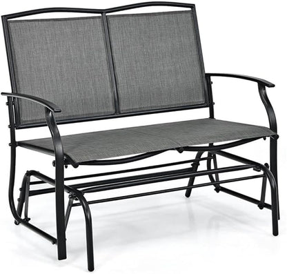 Pemberly Row Patio Glider Rocking Bench, Gray Metal Frame, Ergonomic 2-Person Double Chair with Smooth Motion, Durable Outdoor Seating for Backyard, Patio, or Garden