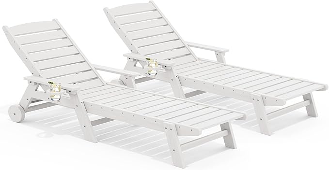 SERWALL Patio Chaise Lounge Chair Set of 2, 78'' Long 5-Positions Adjustable HDPE Outdoor Lounger for Pool - Photo 1