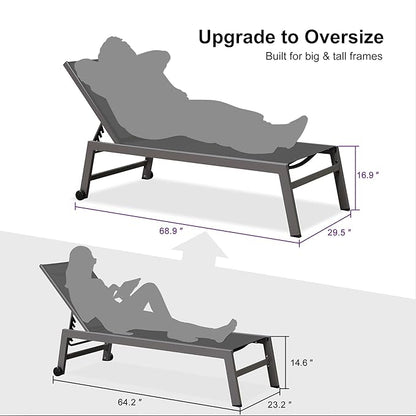PURPLE LEAF 6-Piece Outdoor Chaise Lounge Oversized Pool Lounge Chairs with Easy-to-Move Wheels and Adjustable Backrest Extra Large Patio Loungers for Poolside Deck Beach Yard Table Included, Grey