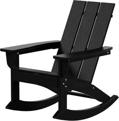 WO WESTIN OUTDOOR HDPE Shoreside Modern Rocking Poly Adirondack Chair,Black